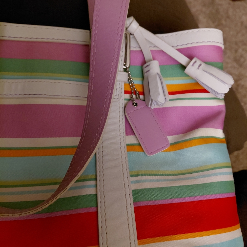 Coach Hampton Multicolor Striped Tote Bag - Picture 12 of 15